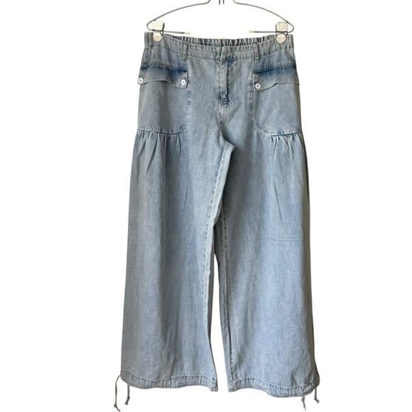 BiBi Blue Flare Wide Leg Jeans with Adjustable Hem size large - Picture 1 of 3